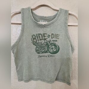 Green Graphic Cotton Cropped Tank Top "Ride Or Die"